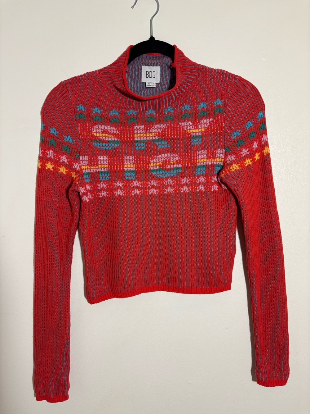 BDG Shauna Sky High Jacquard Sweater Red Size XS